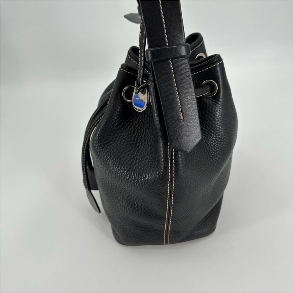 Dooney & Bourke AWL Vintage Black Pebble Leather Drawstring Bucket Bag Purse - Picture 3 of 10